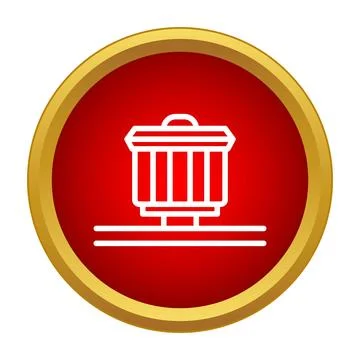 Trash bin line art icon red button Stock Illustration