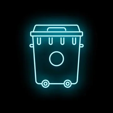 Trash bin neon blue light outline icon waste Stock Illustration