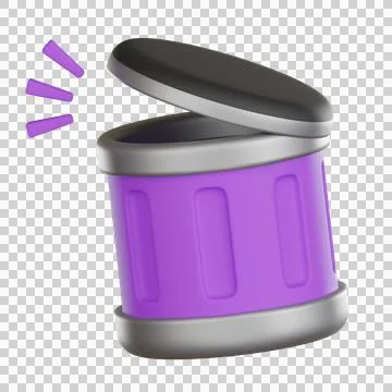 Trash bin with open lid and alert User Interface 3D icon Stock Illustration