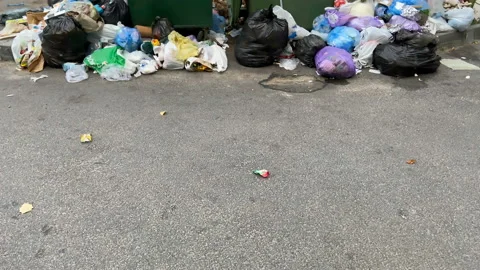 Trash bin overloaded, no garbage collection problem Stock Footage 159598186