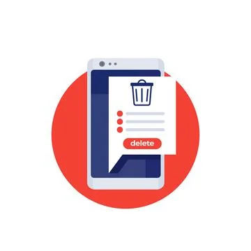 Trash bin in a phone, delete files vector icon Stock Illustration