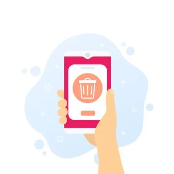 Trash bin in phone, vector 스톡 일러스트