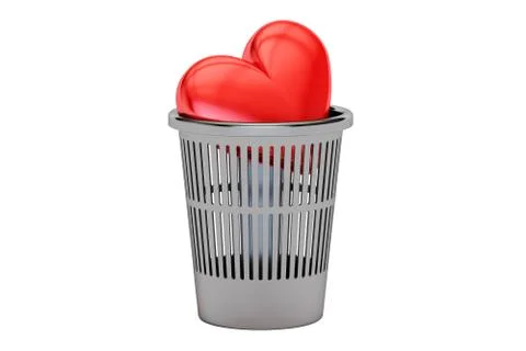 Trash bin with red heart, 3D rendering Stock Illustration