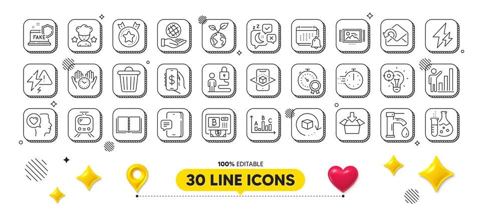 Trash bin, Send mail and Electricity line icons pack. For web app. 3d design イラスト素材