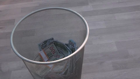 Trash Bin Stack Banknotes Dollar Stock Footage 272711452