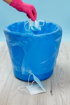 The trash bin for utilization of individual protection means. Stock Photos