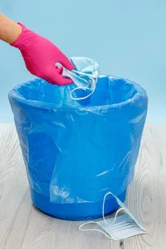 The trash bin for utilization of individual protection means. Stock Photos