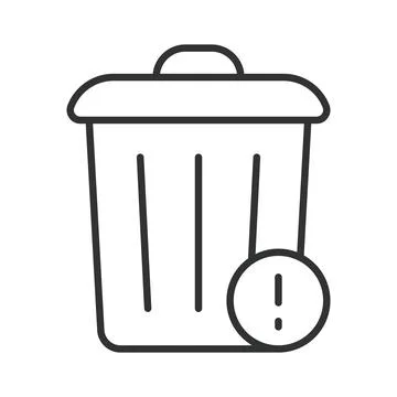 Trash bin warning icon in line design. waste bin, alert, caution, garbage on Illustrazione stock