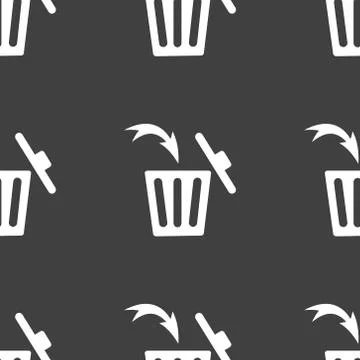 Trash bin web icon. flat design. Seamless gray pattern. Stock Illustration