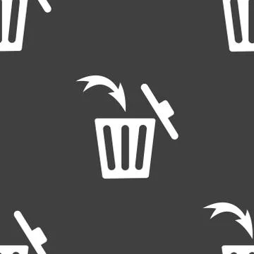 Trash bin web icon. flat design. Seamless gray pattern. Stock Illustration