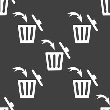 Trash bin web icon. flat design. Seamless gray pattern. Illustrazione stock