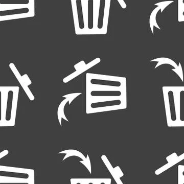 Trash bin web icon. flat design. Seamless gray pattern. Stock Illustration