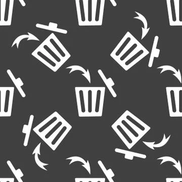 Trash bin web icon. flat design. Seamless gray pattern. 스톡 일러스트