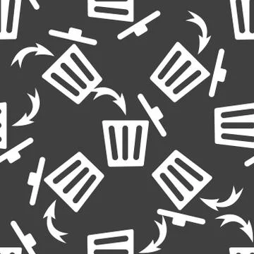 Trash bin web icon. flat design. Seamless gray pattern. Stock Illustration