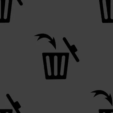 Trash bin web icon. flat design. Seamless gray pattern. Stock Illustration