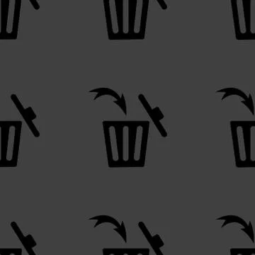 Trash bin web icon. flat design. Seamless gray pattern. Stock Illustration