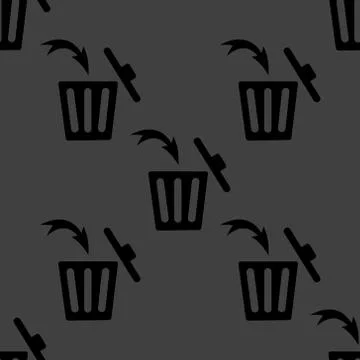 Trash bin web icon. flat design. Seamless gray pattern. Stock Illustration