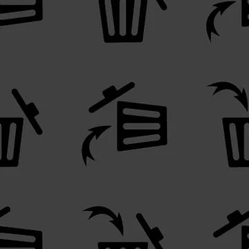 Trash bin web icon. flat design. Seamless gray pattern. Stock Illustration