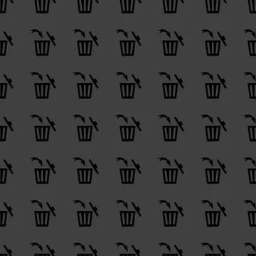 Trash bin web icon. flat design. Seamless gray pattern. Illustrazione stock