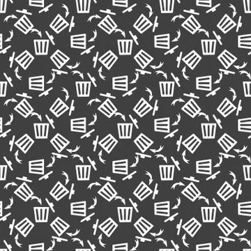 Trash bin web icon. flat design. Seamless gray pattern. Stock Illustration