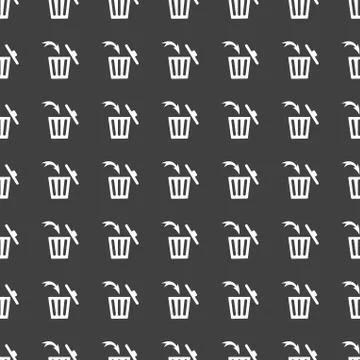 Trash bin web icon. flat design. Seamless gray pattern. Stock Illustration