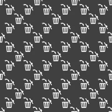 Trash bin web icon. flat design. Seamless gray pattern. Stock Illustration