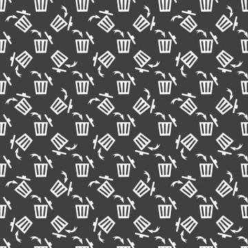 Trash bin web icon. flat design. Seamless gray pattern. Stock-Illustration