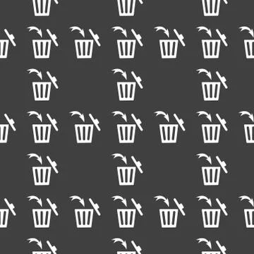 Trash bin web icon. flat design. Seamless gray pattern. Stock-Illustration