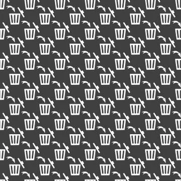 Trash bin web icon. flat design. Seamless gray pattern. Stock Illustration