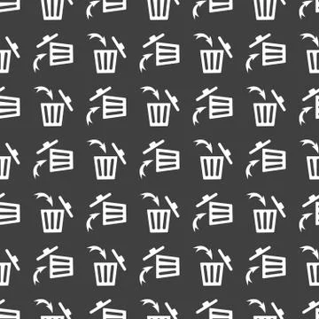Trash bin web icon. flat design. Seamless gray pattern. Stock Illustration