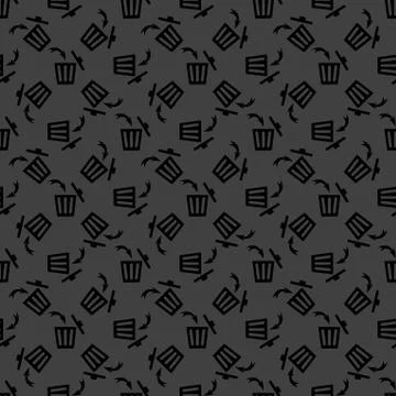 Trash bin web icon. flat design. Seamless gray pattern. Stock Illustration