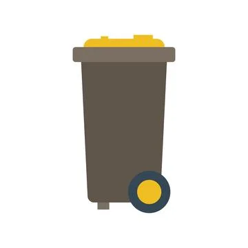 Trash bin with wheels and lid in flat design. Dump box for street cleaning. V Stock Illustration
