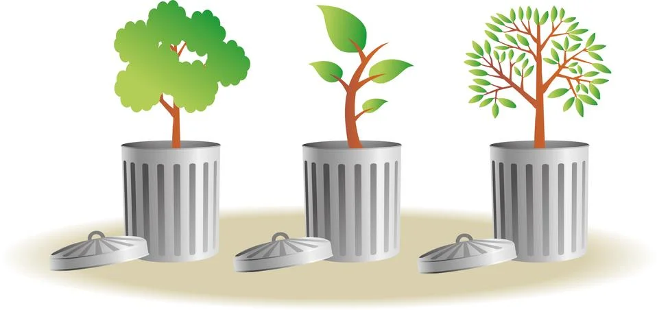 Trash bins with plants Stock Illustration