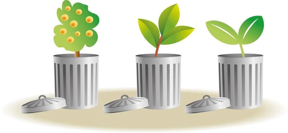 Trash bins with plants Stock Illustration