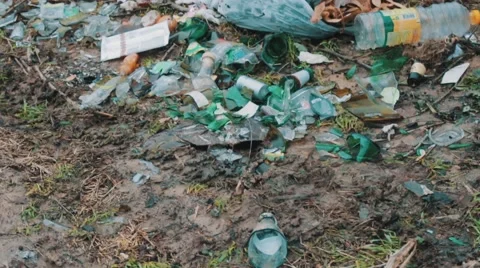 Trash, broken bottles on the dump Stock Footage 48785615