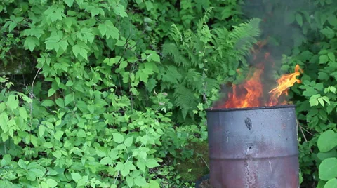 Trash Burn Barrel on Fire 1 Stock Footage 31562084