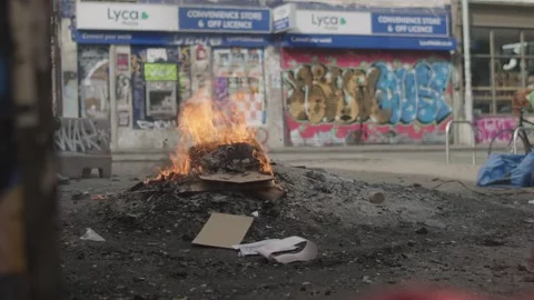 Trash burning, Bristol, UK Video stock 232177143