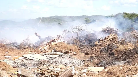 Trash Burning at a Dump Stock Footage 121324870
