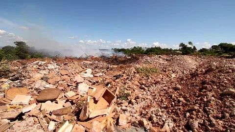 Trash Burning at a Dump Stock Footage 121324940