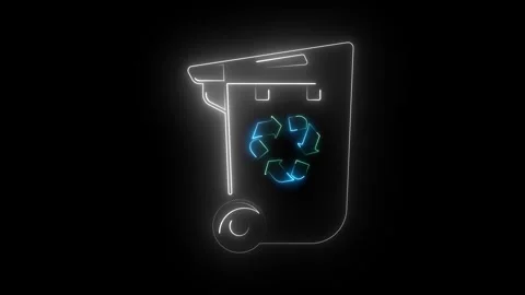 Trash can animation with neon lines with glow. On the surface there is a sig Stock Footage 246682970
