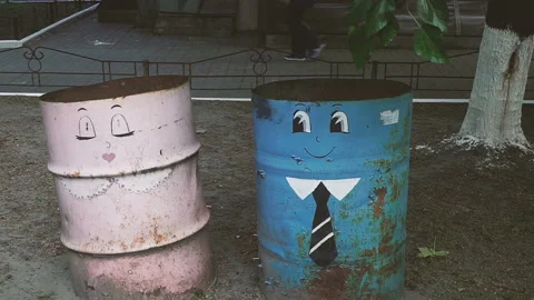 Trash can. Creative trash cans Stock Footage 100079837