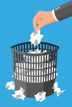 Trash Can with Crumpled Paper Inside and Around. Stock Illustration