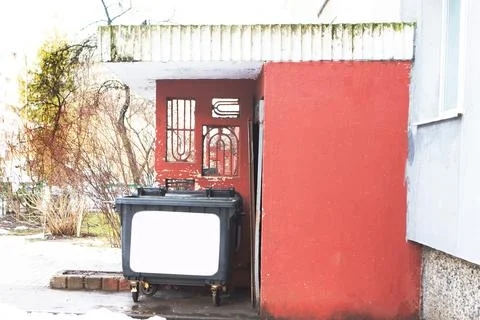 Trash can with an empty white space for text. Mock up 写真素材