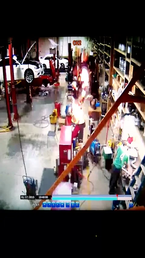 Trash Can Explodes From Welding Sparks - 18 Jan 2015 스톡 동영상 205237623