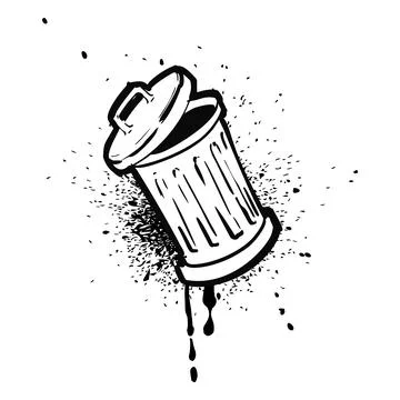 Trash can with a half-open lid, black and white graffiti, splashes. Stock Illustration
