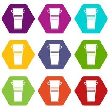Trash can with handles icon set color hexahedron Illustration