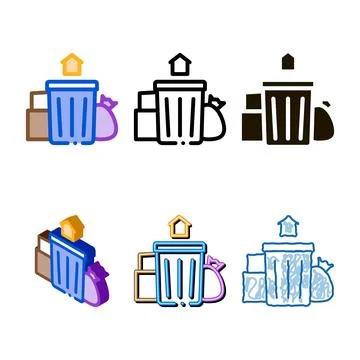 Trash can home icon variations vector outline Stock Illustration