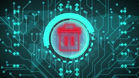 Trash can icon on black background. Recycle icon, Office trash icon, neon d.. Stock Footage 327757925