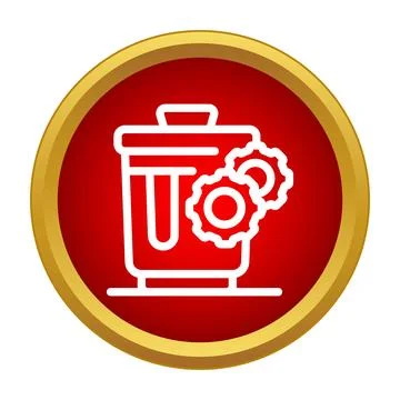 Trash can icon with gears on red button Ilustración de archivo