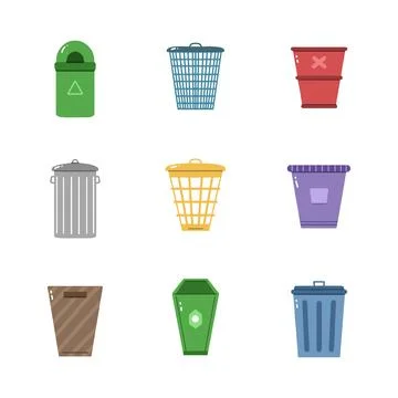 Trash can icon hand drawn style. collection of isolated illustrations Stock Illustration